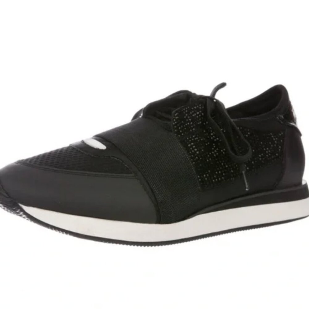 NEW Lola Cruz Crystal Sneakers 36 Black Rhinestone Elastic Strap Designer - Picture 7 of 8